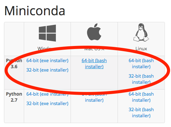 Make sure you download Miniconda for **Python 3.6**
